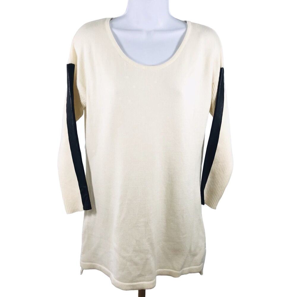 Calvin Klein Women’s Wool Blend Sweater Size M Faux Leather On Sleeves Pullover